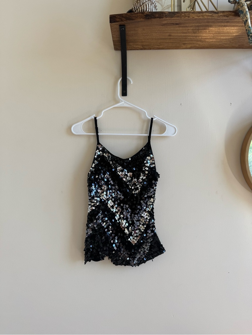 Black Sequin Spaghetti Strap Tank Top